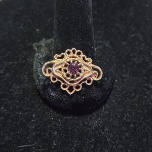 Vintage-Style Gold Filigree Ring with Purple Gemstone